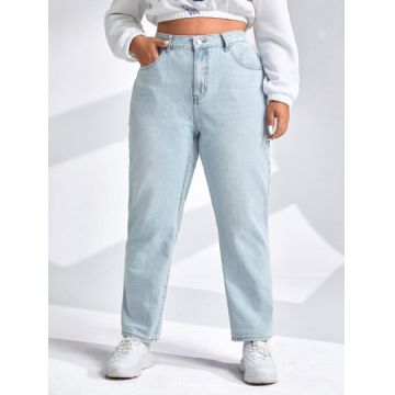 Blugi slim fit, cu talie inalta si buzunare, albastru, dama, Shein