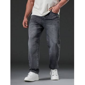 Blugin din denim, cu buzunare, negru, barbati, Shein