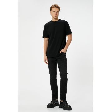 Blugi slim fit cu aspect decolorat