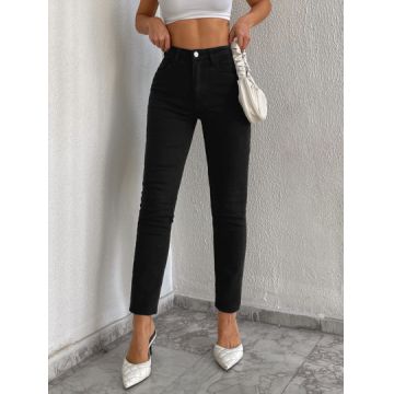 Blugi cu fermoar, nasturi si buzunare, negru, dama, Shein