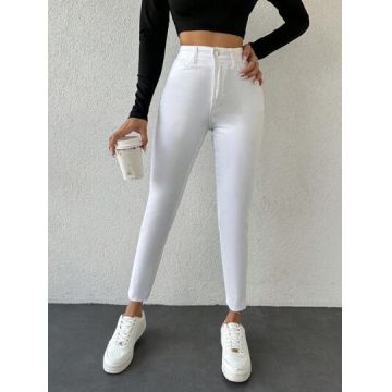 Blugi lungi cu fermoar, alb, dama, Shein