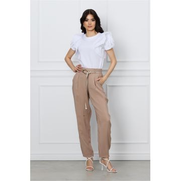 Pantaloni Amelia maro cu cordon in talie