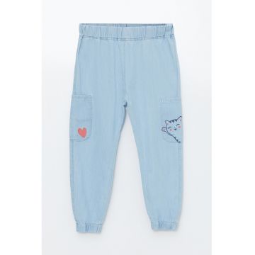 Pantaloni conici din chambray cu buzunare aplicate