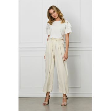 Pantaloni Dani ivory lejeri cu buzunare
