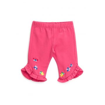 Pantaloni din amestec de bumbac cu volane la terminatii