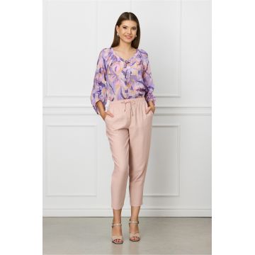 Pantaloni Gloria roz pudra cu snur in talie