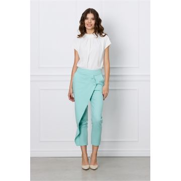 Pantaloni Lorya verde mint cu aplicatie petrecuta si nasturi