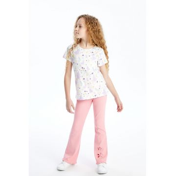 Pantaloni striati cu decupaj cu model floral