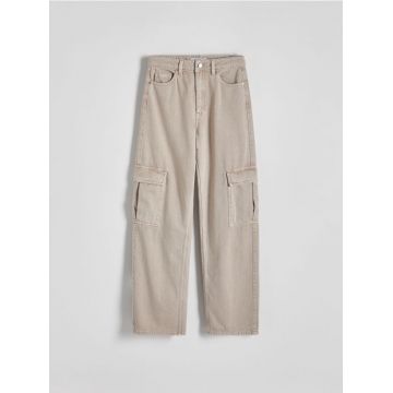 Reserved - Blugi cargo wide leg - bej