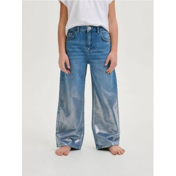 Reserved - Blugi super wide leg cu crac lucios - albastru