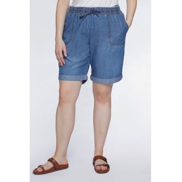 Bermude de denim cu snururi in talie