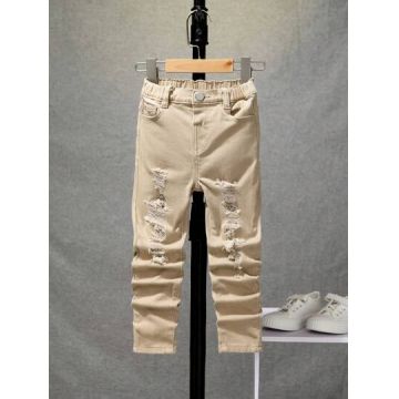 Blugi cu talie elastica si cu buzunare, crem, baieti, Shein