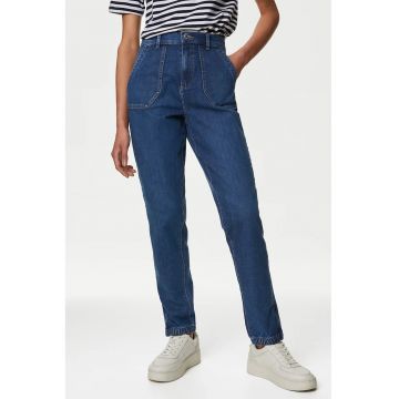 Blugi slim fit cu talie inalta