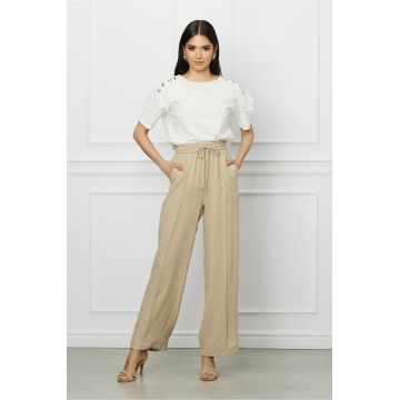 Pantaloni LaDonna bej lejeri cu dunga si buzunare Pantaloni LaDonna bej lejeri cu dunga si buzunare