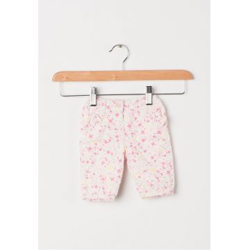 Pantaloni reiati albi cu imprimeu floral