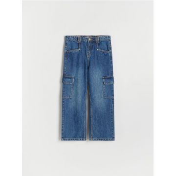 Reserved - Blugi cargo wide leg - albastru