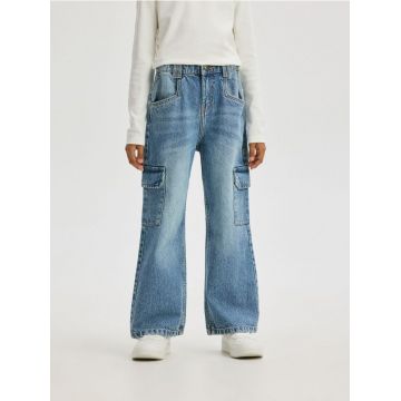 Reserved - Blugi cargo wide leg - albastru