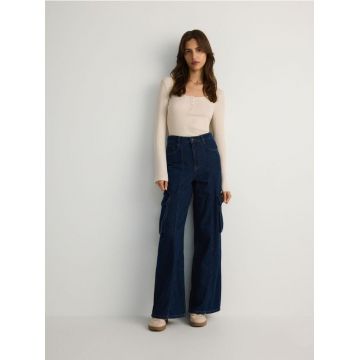 Reserved - Blugi wide leg - bleumarin