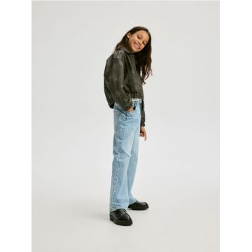 Reserved - Blugi wide leg cu efect deteriorat - albastru