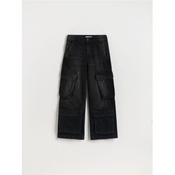 Reserved - Blugi cargo wide leg - negru