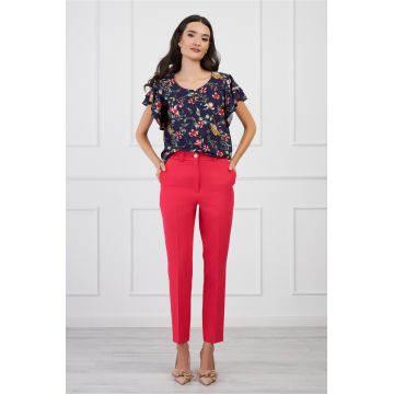 Pantaloni Moze fucsia cu nasture perlat