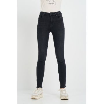 Blugi dama skinny inchisa cu detalii logo -  Negru