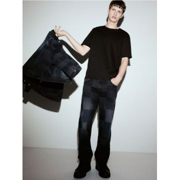 Reserved - Blugi straight cu model - Albastru metalizat