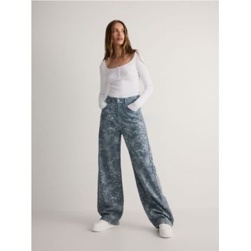 Reserved - Blugi wide leg cu imprimeu - gri deschis