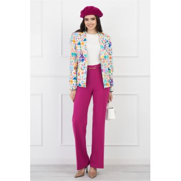 Pantaloni DY Fashion magenta evazati cu accesoriu in talie