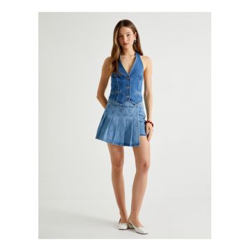 Fusta-pantalon din denim cu detalii plisate