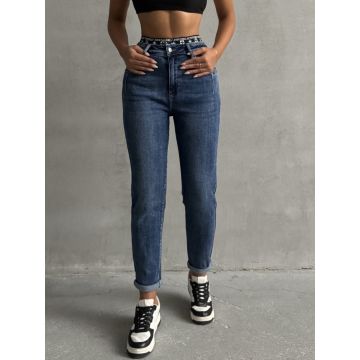 Blugi dama mom fit cu elastic in talie