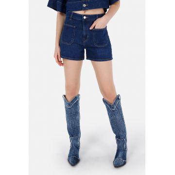 Papuci scurti de denim cu talie medie - Bleumarin