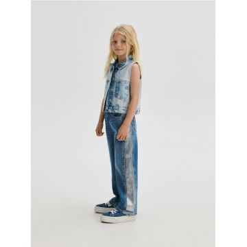 Reserved - Blugi super wide leg cu detaliu - albastru