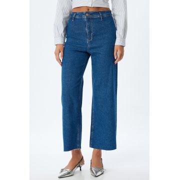 Blugi crop cu talie inalta - Albastru