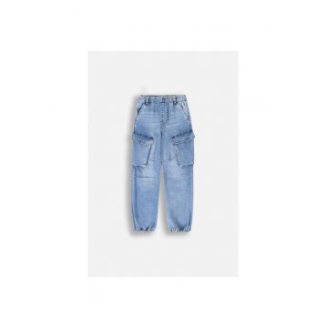 Pantaloni copii -  blugi cargo - albastru - bumbac