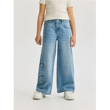 Reserved - Blugi wide leg cu buzunare - albastru