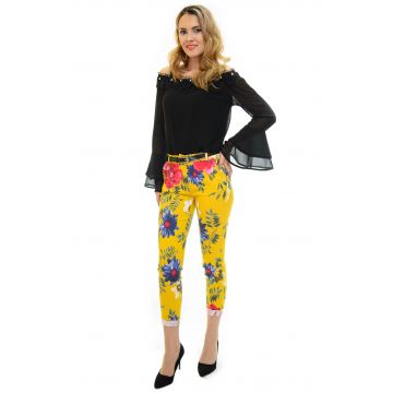 Pantaloni Tropical Flowers Mustard