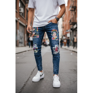 Blugi barbati conici albasatri cu stikere 1446 H3-5