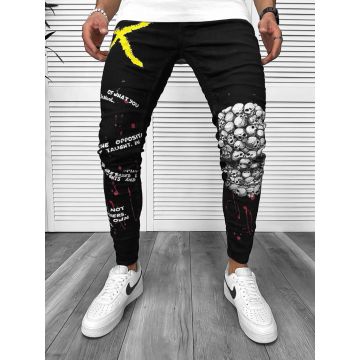 Blugi barbati conici  imprimeu si stikere  6057 G6-4
