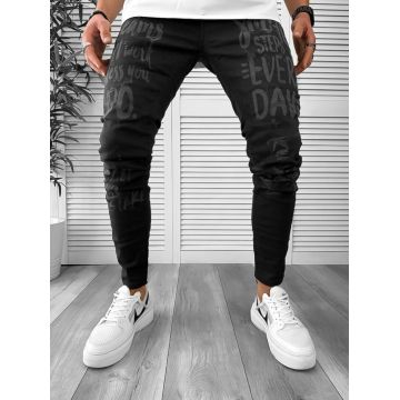 Blugi barbati conici negri cu imprimeu 1251 G4-5