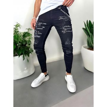 Blugi barbati conici negri  cu stikere  0061