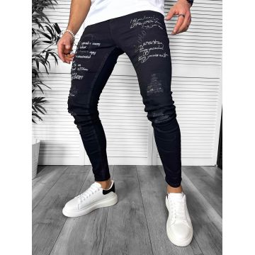 Blugi barbati conici negri  cu stikere  0061