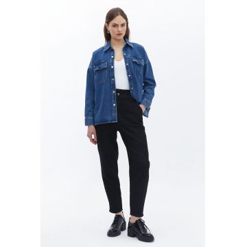 Blugi crop paperbag cu talie inalta