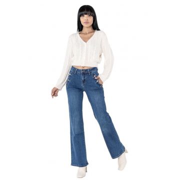 Blugi dama evazati  albastru inchis P195-1 M10 16973