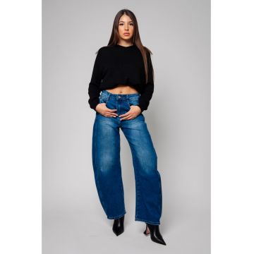 Blugi lungi cu nasturi din denim Dark Blue 13846