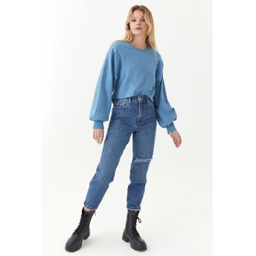 Blugi mom fit cu talie inalta