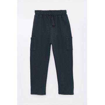 Pantaloni de trening din amestec de bumbac cu buzunare laterale aplicate