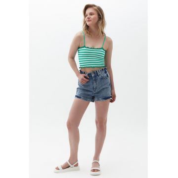 Pantaloni scurti cu aspect decolorat si talie inalta