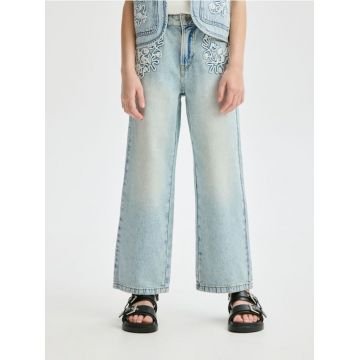 Reserved - Blugi straight, cu broderie - albastru