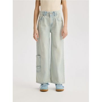 Reserved - Blugi wide leg cu buzunare - albastru
